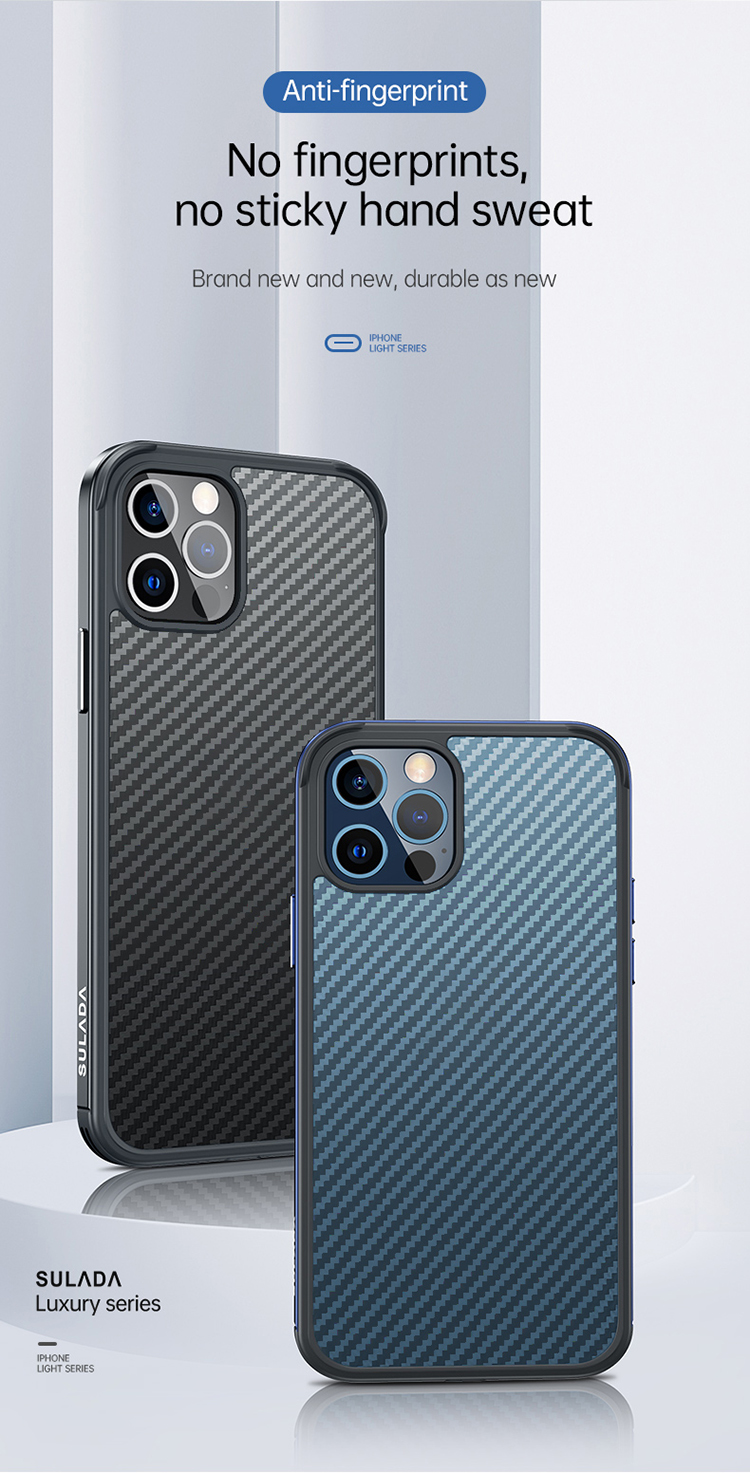 Sulada Carbon Fibra Textura Teléfono Protector De Teléfono Funda Hybrid Funda Para IPhone 12/12 PRO - Azul