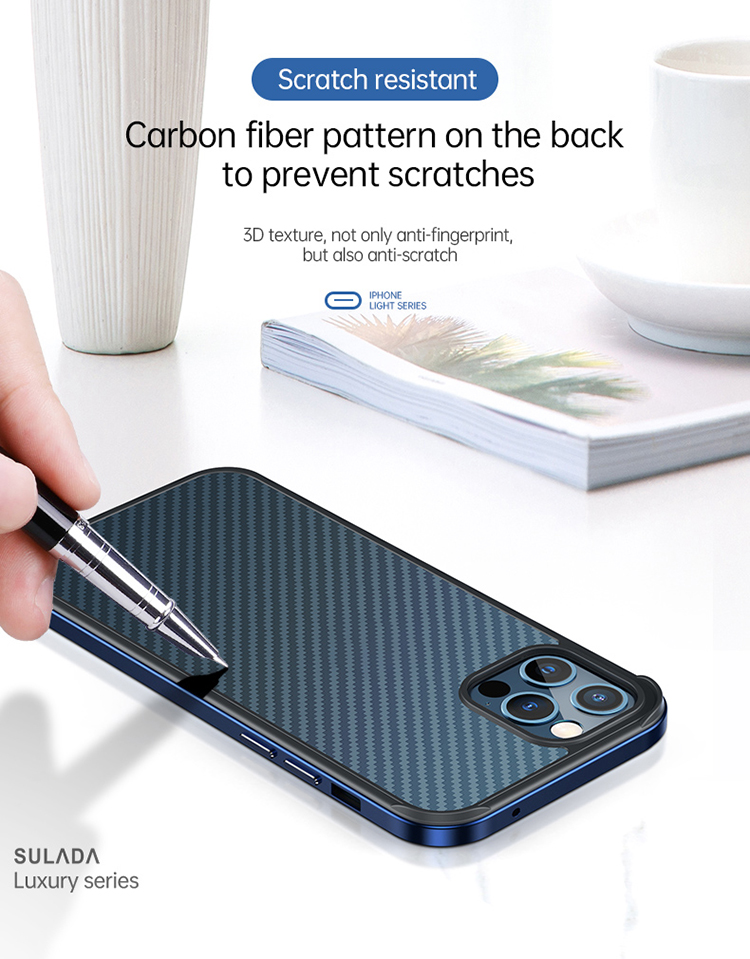 Sulada Carbon Fibra Textura Teléfono Protector De Teléfono Funda Hybrid Funda Para IPhone 12/12 PRO - Azul