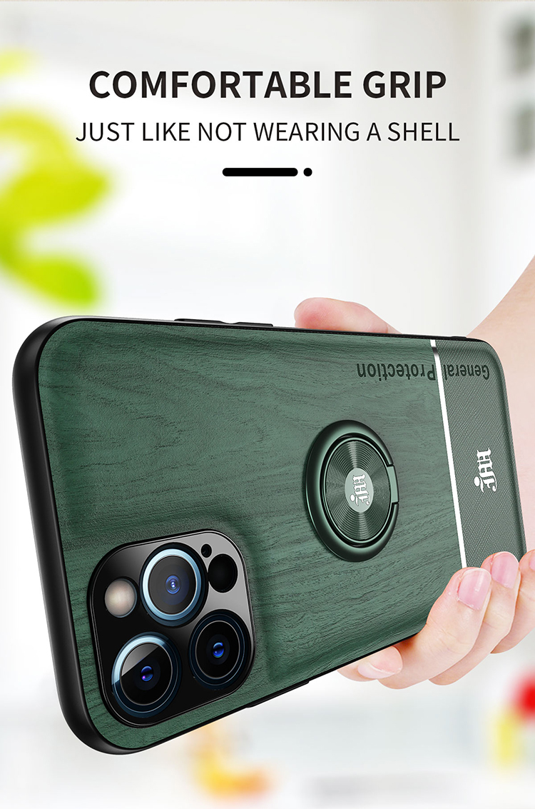 Ultra-thin TPU Cover Wood Grain Texture Phone Protector with Built-in Metal Sheet for iPhone 12 Pro Max - Black-12