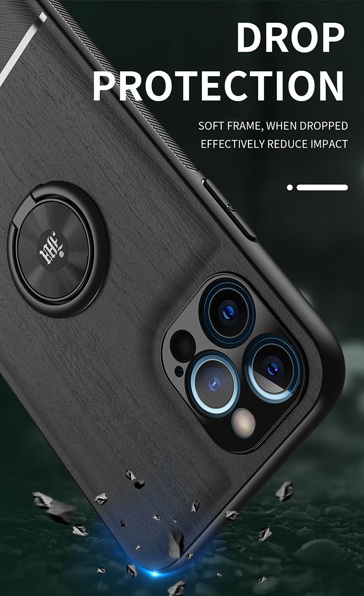 Ultra-thin TPU Cover Wood Grain Texture Phone Protector with Built-in Metal Sheet for iPhone 12 Pro Max - Black-15