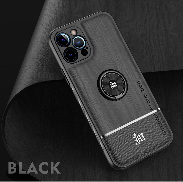 Ultra-thin TPU Cover Wood Grain Texture Phone Protector with Built-in Metal Sheet for iPhone 12 Pro Max - Black-19