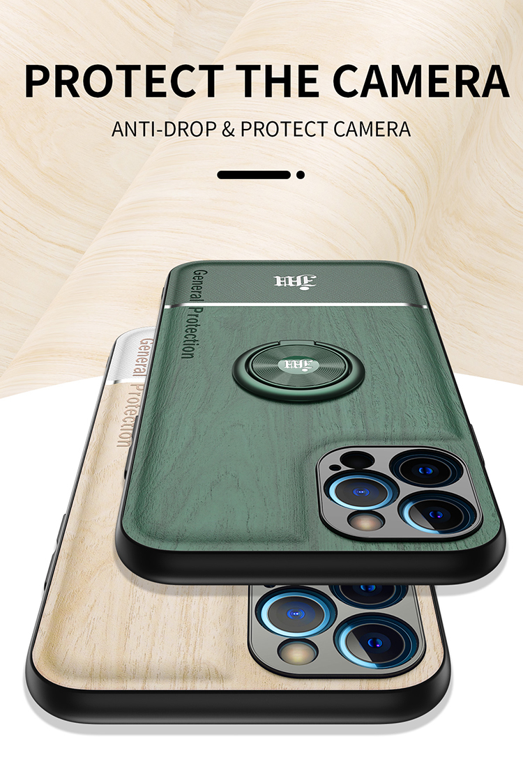 Ultra-thin TPU Cover Wood Grain Texture Phone Protector with Built-in Metal Sheet for iPhone 12 Pro Max - Black-9