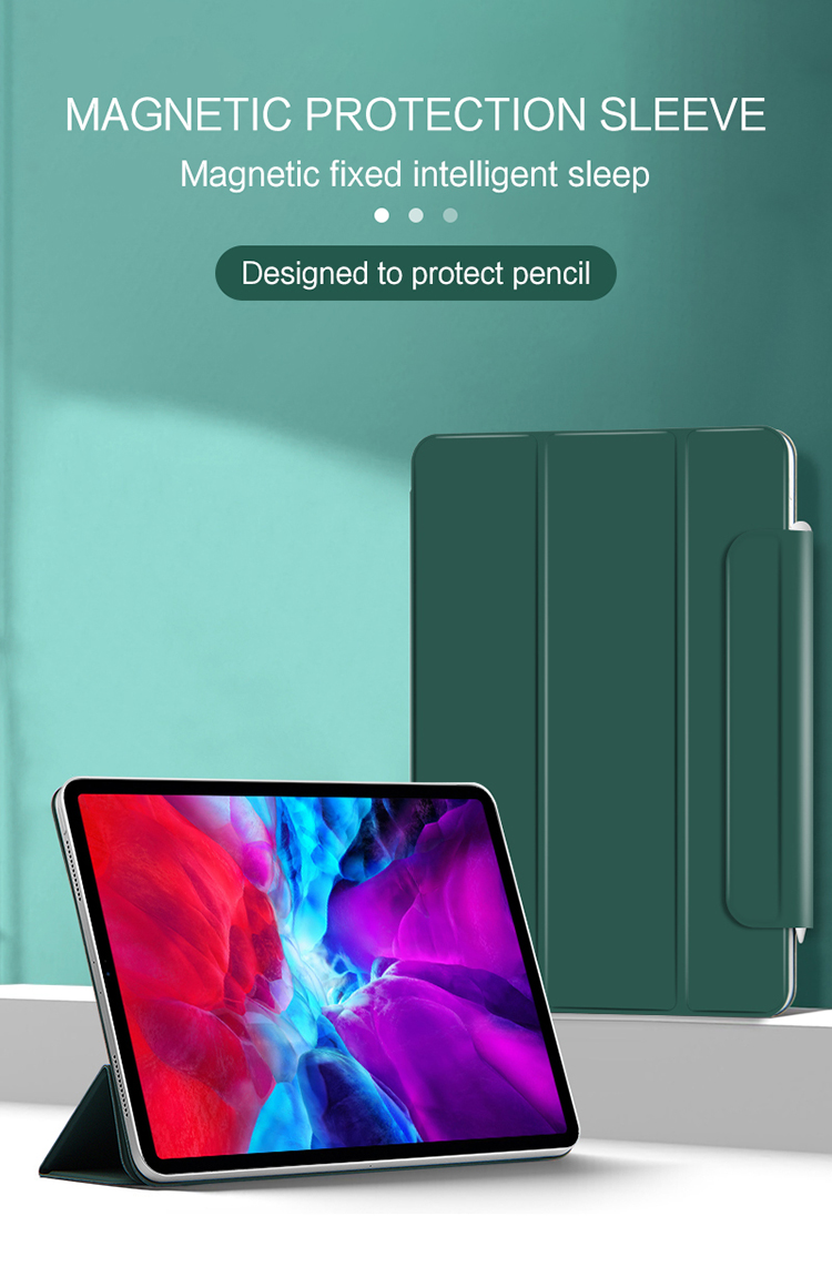 Cover Tablet in Pelle Senza Frame Senza Ispessioni a Magnete Per Ipad Pro 12,9 Pollici (2021)/(2020)/(2018) - Verde Scuro