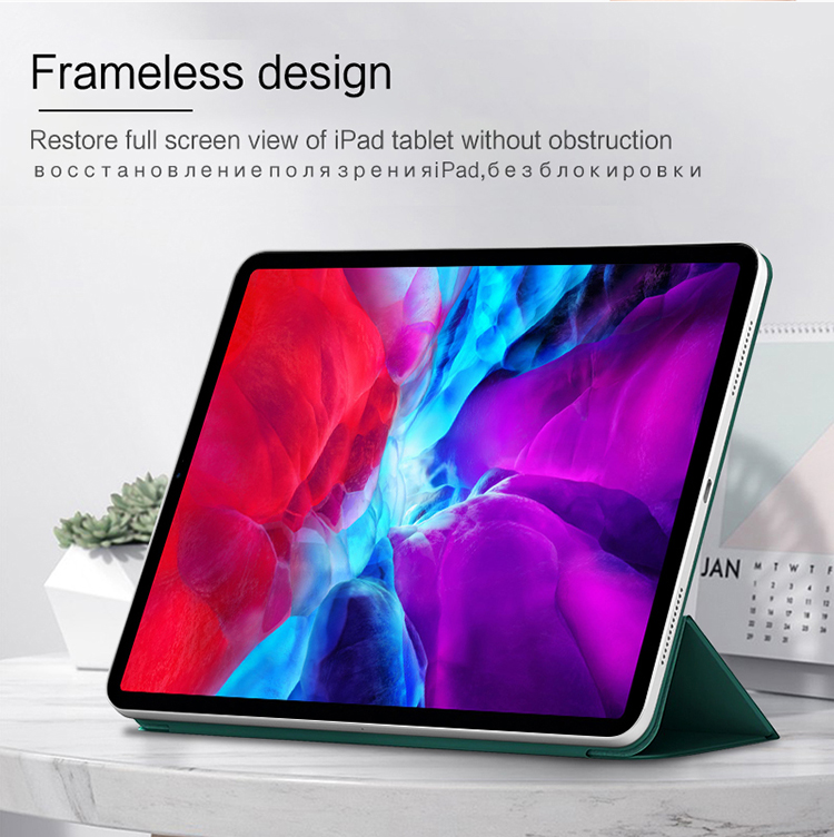 Cubierta de Tableta de Cuero Sin Marco de Imán Fuerte Para Ipad Pro 12.9 Pulgadas (2021)/(2020)/(2018) - Verde Oscuro