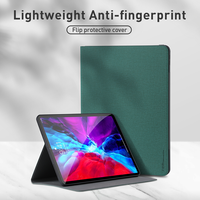 X-LEVEL Canvas Series Cloth Texture Auto Wake/Sleep Leather Tablet Cover for iPad Pro 12.9-inch (2021) - Green-2