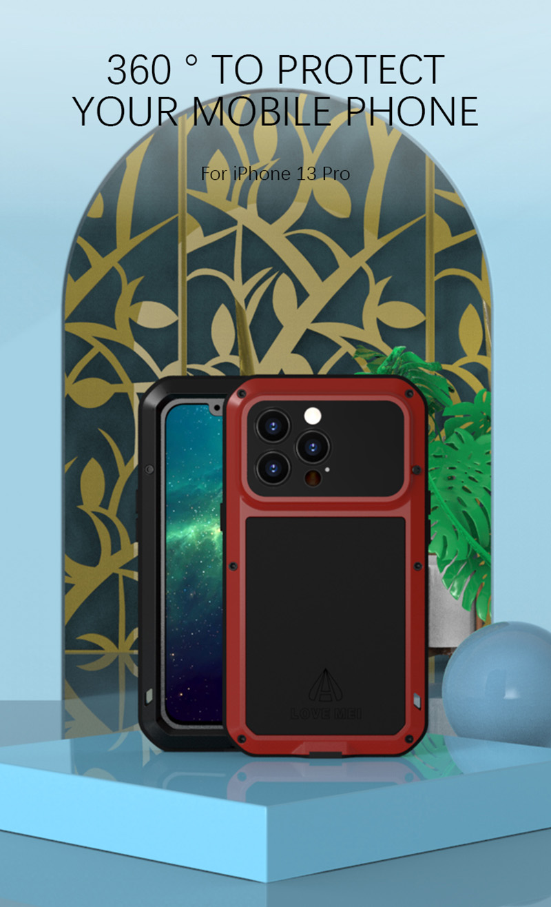 Love Mei Multi-protektion Schockfest, Tropfensicherer Staubdestfest [metall+silikon+temperiertes Glas] Telefonschutzhülle Für Iphone 13 Pro 6,1 Zoll - Schwarz