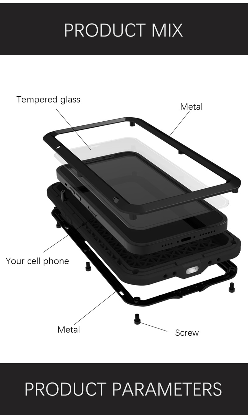 Love Mei Multi-protektion Schockfest, Tropfensicherer Staubdestfest [metall+silikon+temperiertes Glas] Telefonschutzhülle Für Iphone 13 Pro 6,1 Zoll - Schwarz