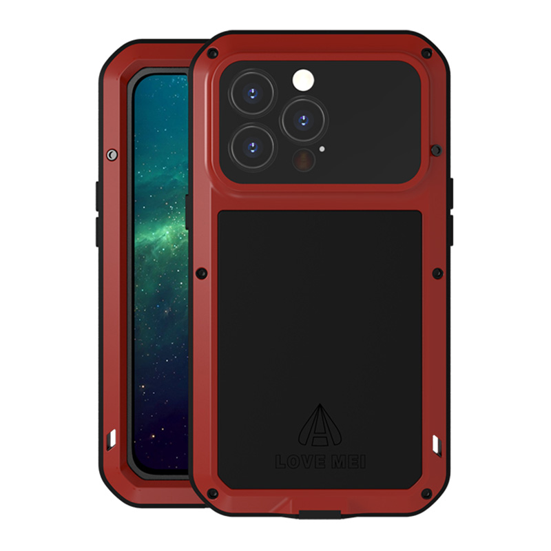 Love Mei Multi-sprotection Shockproable Dropproable Dustpray [metal+silicone+redhed Glass] Защитный Чехол по Телефону Для Iphone 13 Pro 6,1 Дюйма - Черный