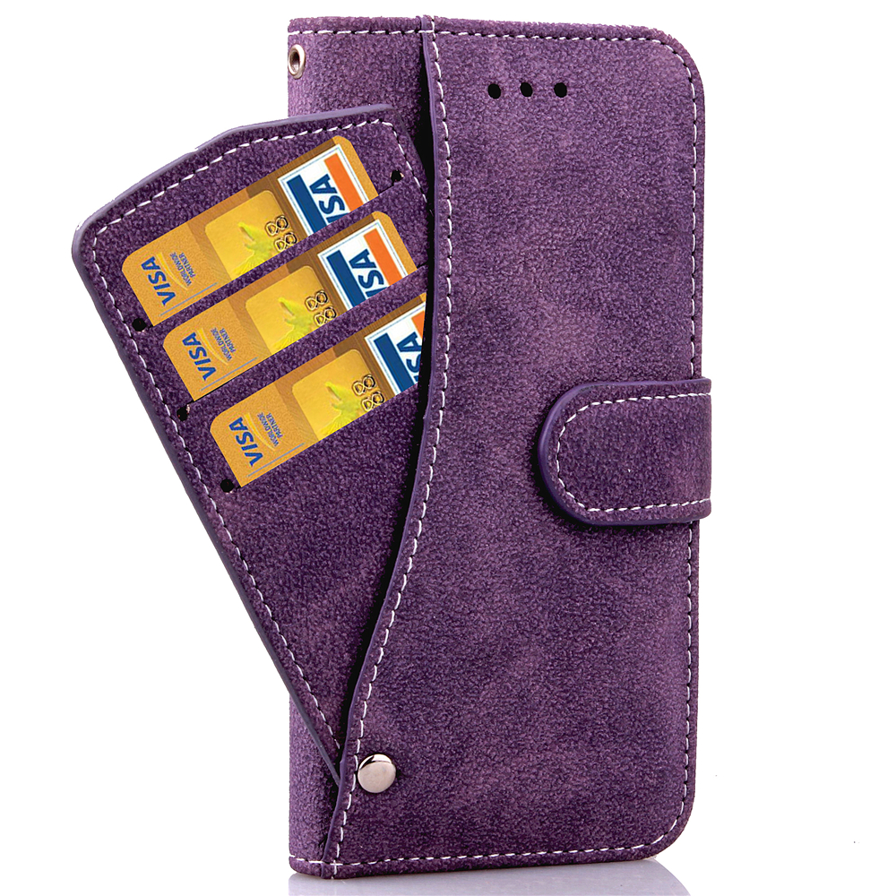 Matte Flip Leather Wallet Case for iPhone 6s Plus/6 plus with Magnetic Closure - Purple-1