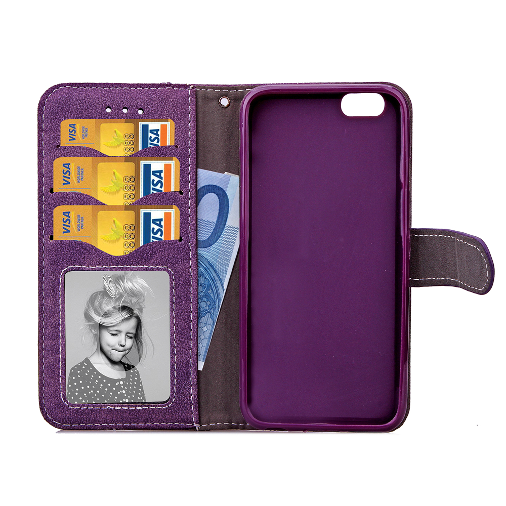 Matte Flip Leather Wallet Case for iPhone 6s Plus/6 plus with Magnetic Closure - Purple-4