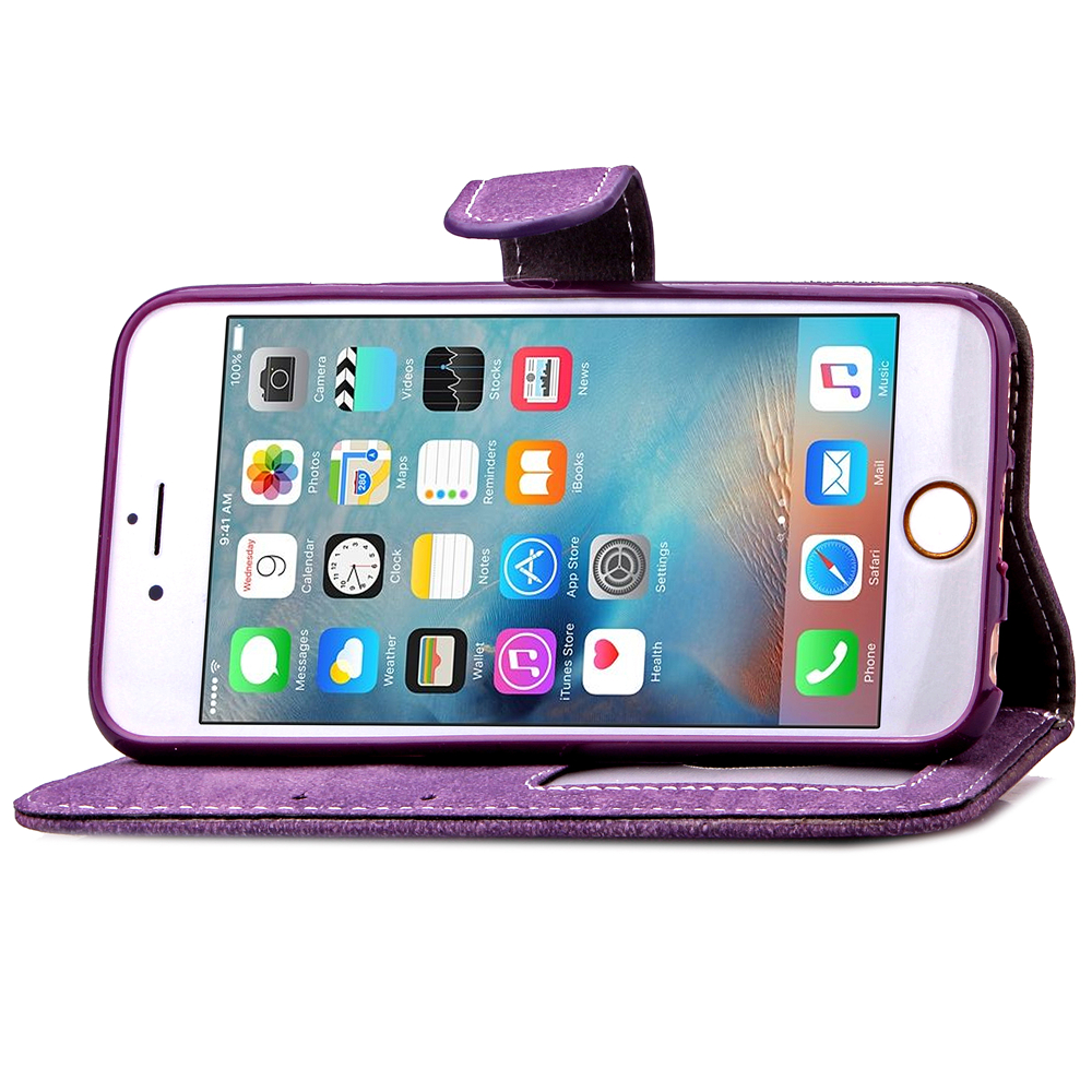 Matte Flip Leather Wallet Case for iPhone 6s Plus/6 plus with Magnetic Closure - Purple-5