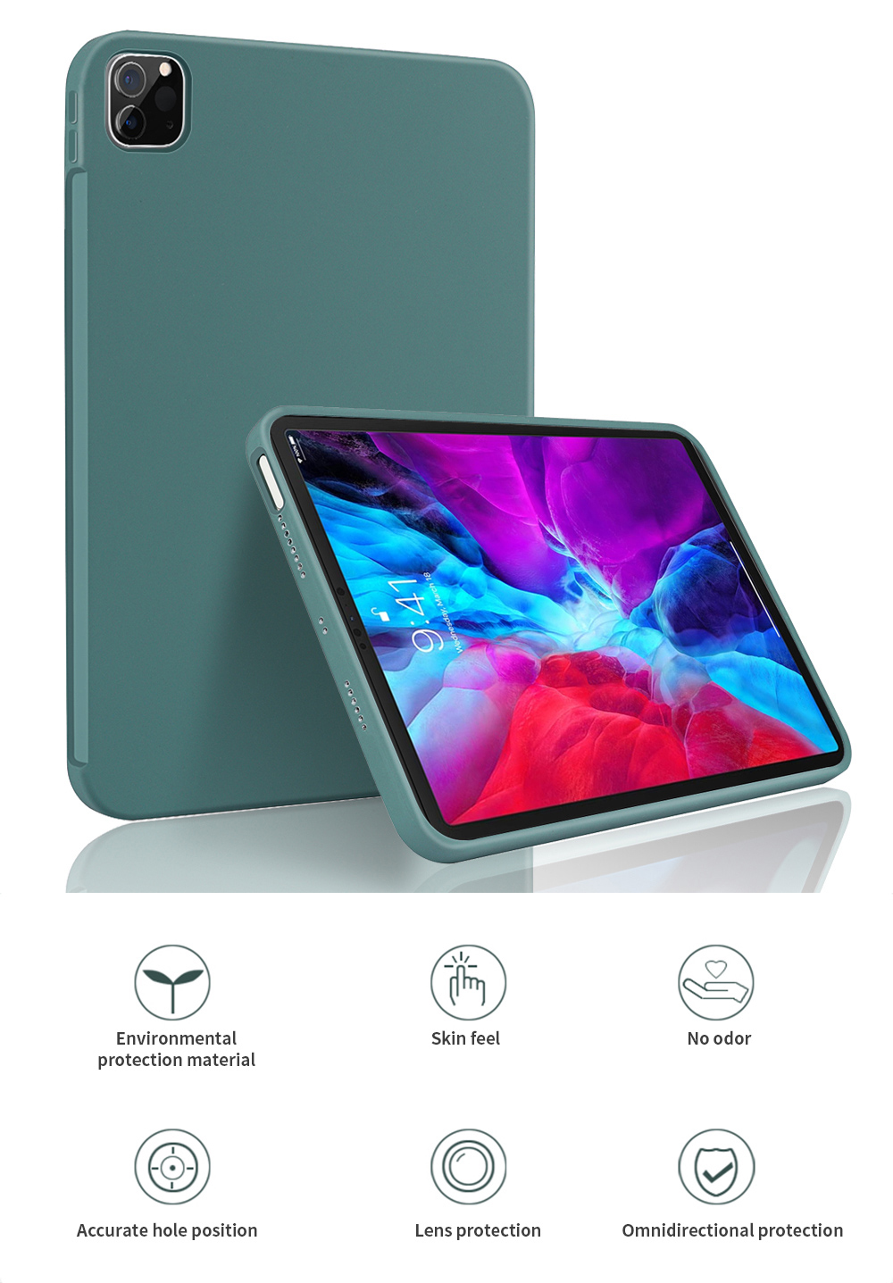 Case de Tablette Anti-doigt de la Doublure en Silicone en Silicone en Silicone Pour L'ipad Pro 12,9 Pouces (2021) / (2020) / (2018) - Vert