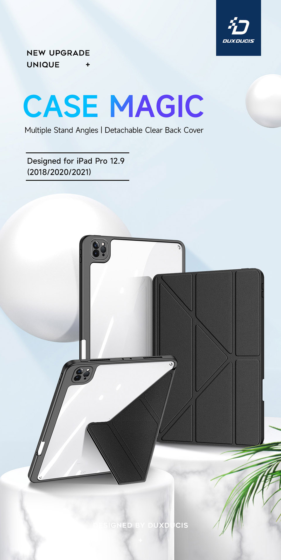 Dux Ducis Para Ipad Pro 12.9 (2022) /(2021) /(2020) /(2018) Magi Caso Protectora Desmejable 2-in-1 Leather+PC+TPU Auto Wake / Cubierta de Tableta Anti-gota de Sueño Con Soporte V-fold - Rosa