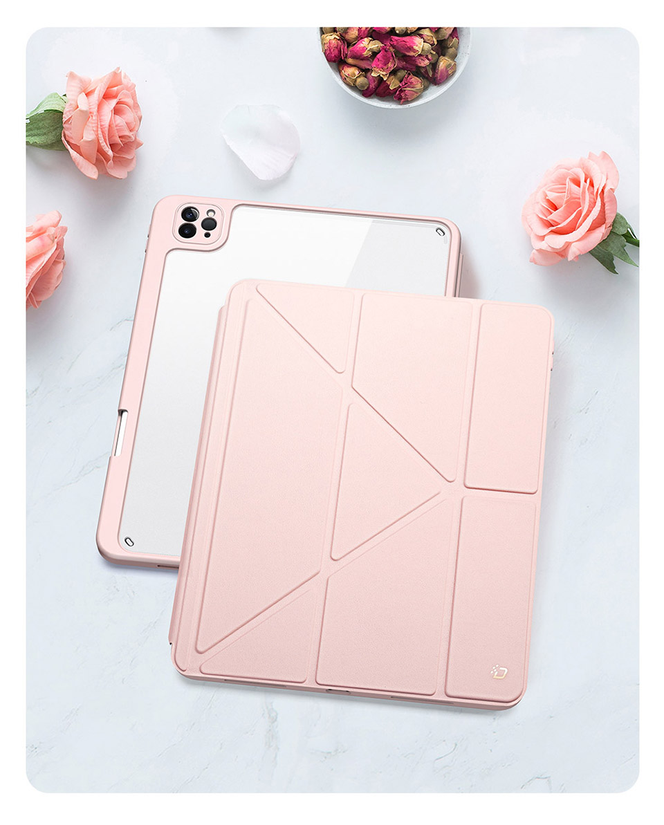 Dux Ducis Para Ipad Pro 12.9 (2022) /(2021) /(2020) /(2018) Magi Caso Protectora Desmejable 2-in-1 Leather+PC+TPU Auto Wake / Cubierta de Tableta Anti-gota de Sueño Con Soporte V-fold - Rosa