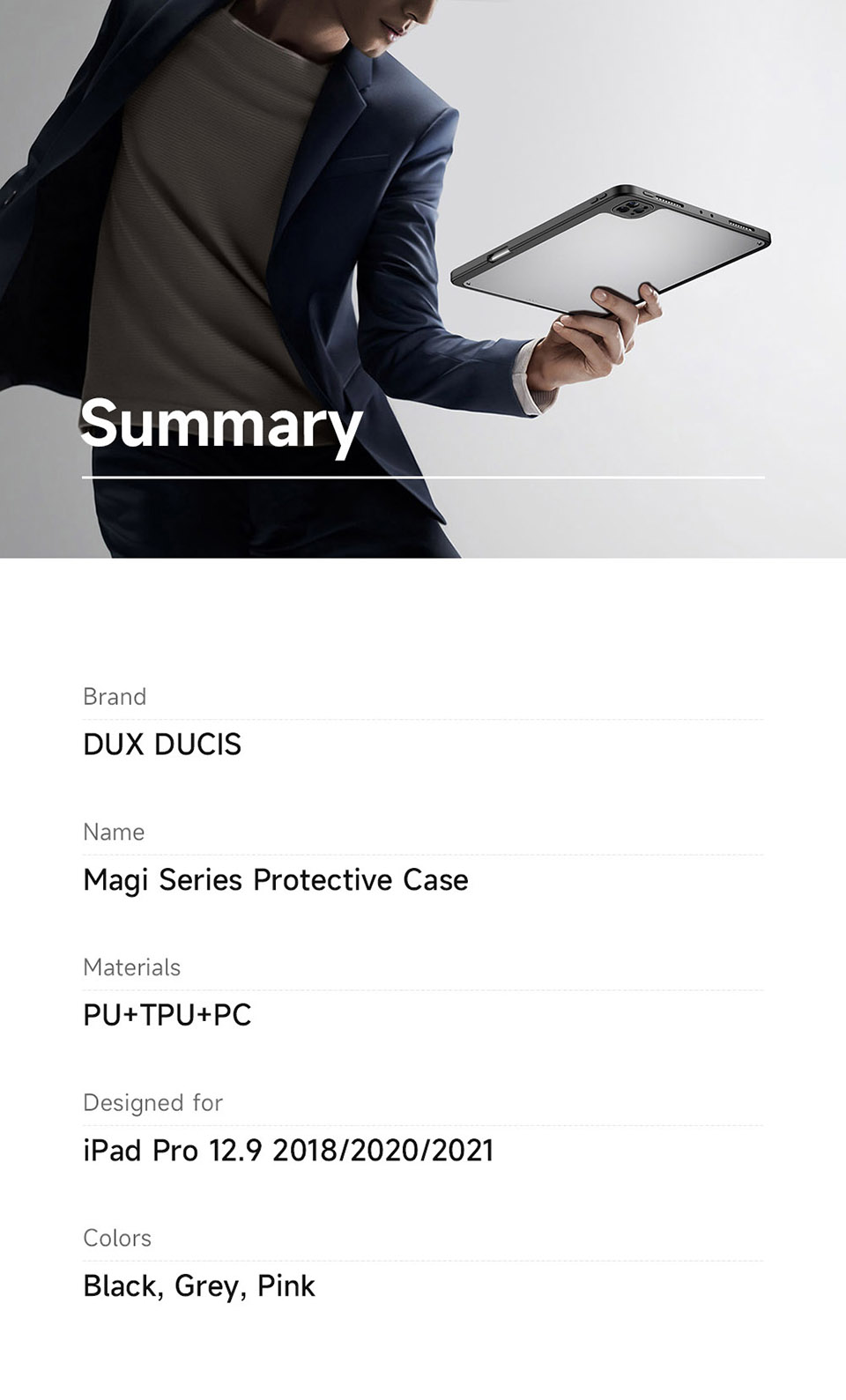 Dux Ducis Per Ipad Pro 12.9 (2022) /(2021) /(2020) /(2018) Magi Case di Protezione Magi Staccabile 2 in 1 in Pelle+pc+tpu Auto Wake / Funzione di Sonno Copertura di Tablet Anti-drop Con Supporto a V-fold - Rosa