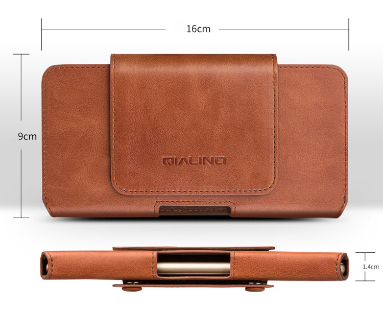 Qialino Genuine Cowhide Leather Bolsa Para Iphone 7 Plus, Tamanho: 16 x 9 x 1,4cm - Castanho