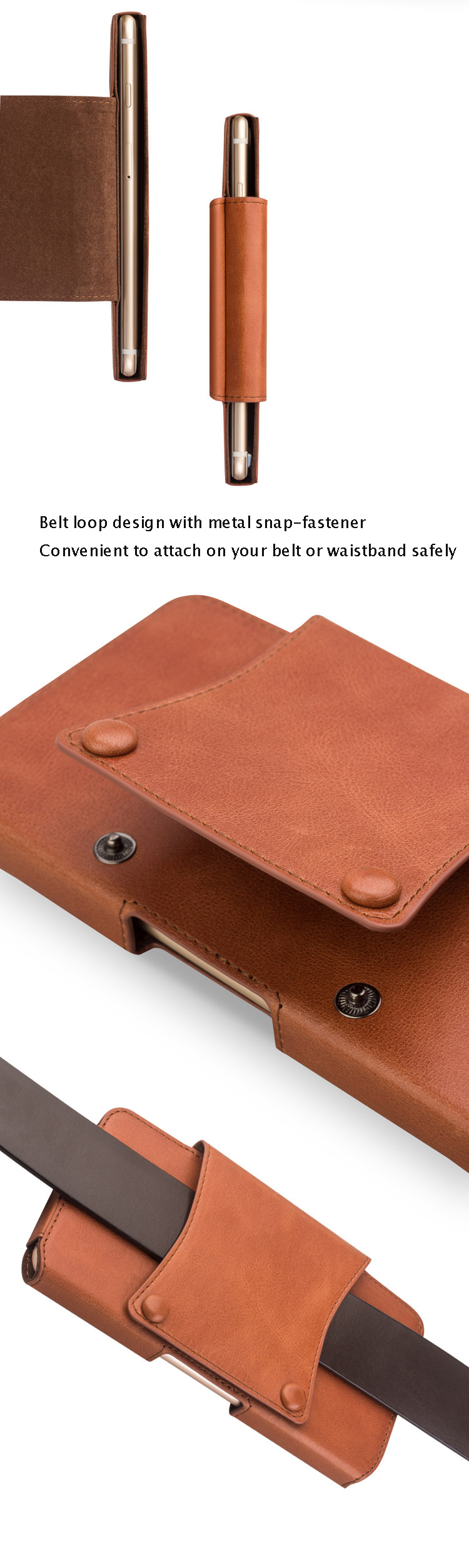 Qialino Genuine Cowhide Leather Bolsa Para Iphone 7 Plus, Tamanho: 16 x 9 x 1,4cm - Castanho