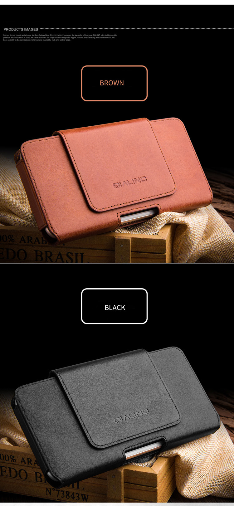 Qialino Véritable Étui de Pochette en Cuir Vache Pour Iphone 7 Plus, Taille: 16 x 9 x 1,4 cm - Brun