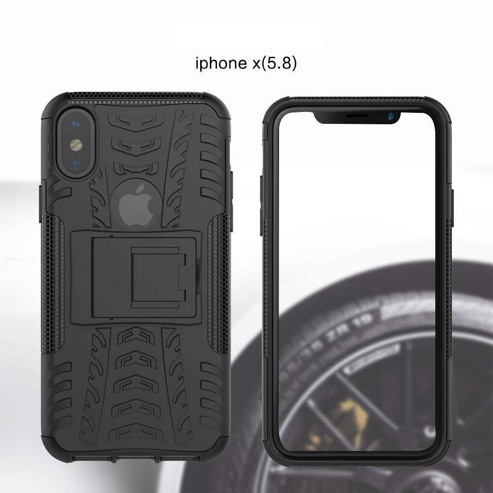 2-в-1 Шаблон Шин Kickstand PC + TPU Hybrid Phone Accessy Accessy Accessy Cover Для Iphone X/XS 5,8 Дюйма - Зеленый