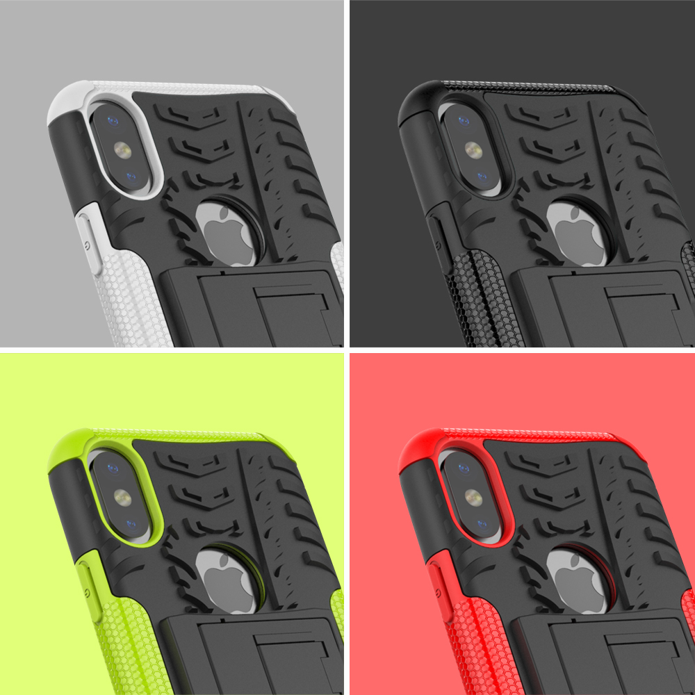 2-in-1-reifenmuster Kickstand PC + TPU Hybrid-telefonzubehör Für Iphone X/XS 5,8 Zoll - Grün