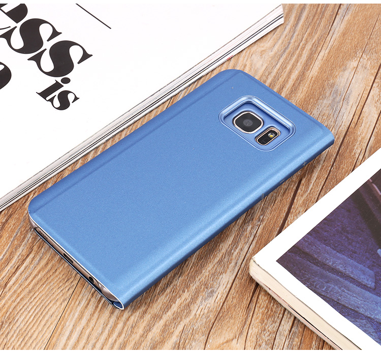 Para Samsung Galaxy S7 SM-G930 Visualizar Informações Placadas de Espelho de Couro Surface Telefone Caseiro Anti-Drop Proteção - Preto