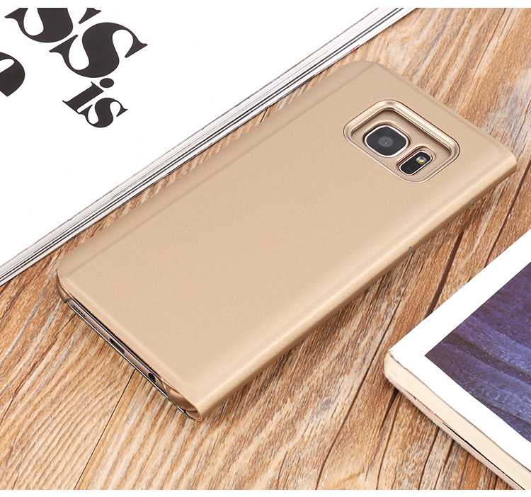 Para Samsung Galaxy S7 SM-G930 Visualizar Informações Placadas de Espelho de Couro Surface Celular Chela Anti-Drop Protection - Ouro