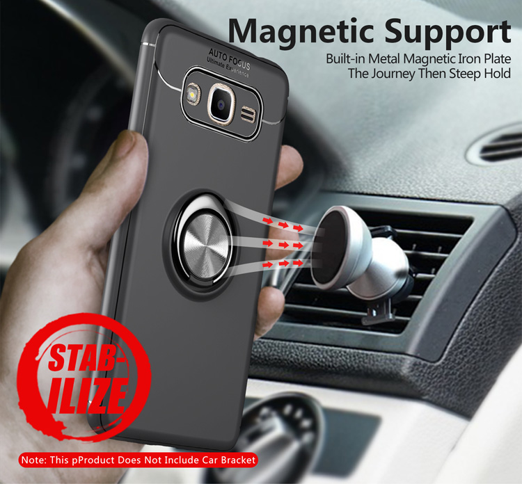 Magnetic Dedo Ring Kickstand Tpu Cell Telephip Para Samsung Galaxy Galaxy J2 Prime / Grand Prime Plus / Grand Prime (2016) - Negro / Gris