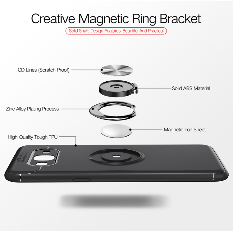 Magnetic Dedo Ring Kickstand Tpu Cell Telephip Para Samsung Galaxy Galaxy J2 Prime / Grand Prime Plus / Grand Prime (2016) - Negro / Gris