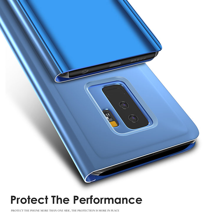 Para Samsung Galaxy S9 + G965 Banhado Espelho Informação Da Superfície Ver Stand Stand Smart Shell Case - Ouro