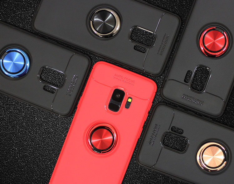 Anel de Dedo Kickstand TPU Tampa Traseira Para o Samsung Galaxy S9 SM-G960 (folha de Metal Embutida) - Vermelho