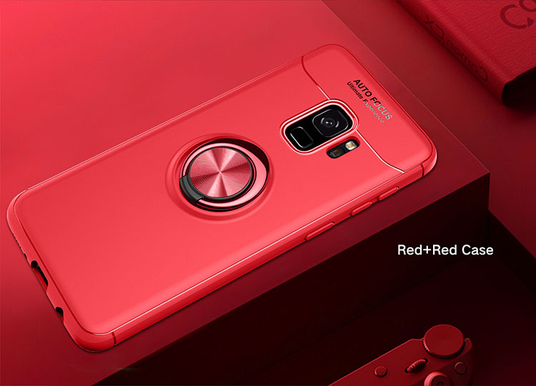 Fingerring Kickstand TPU Rückabdeckung Für Samsung Galaxy S9 SM-G960 (eingebaute Metallblech) - Rot