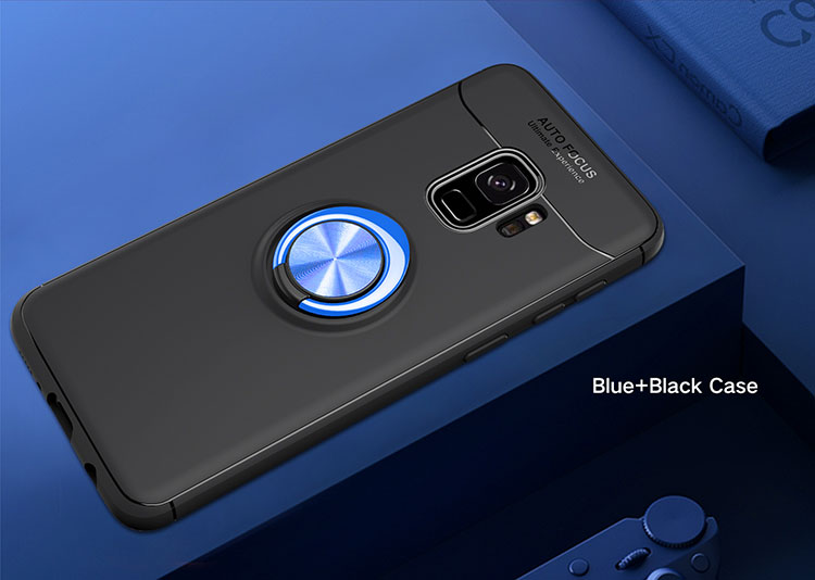 Case de Teléfonos Móviles TPU de Kickstand TPU Para Samsung Galaxy S9 SM-G960 (hoja de Metal Incorporada) - Negro / Azul