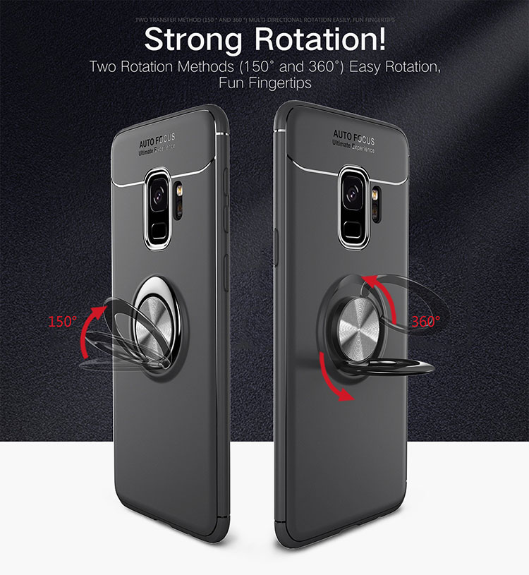 Finger Ring Kickstand TPU Mobilfunkkoffer Für Samsung Galaxy S9 SM-G960 (eingebaute Metallblech) - Schwarz / Blau