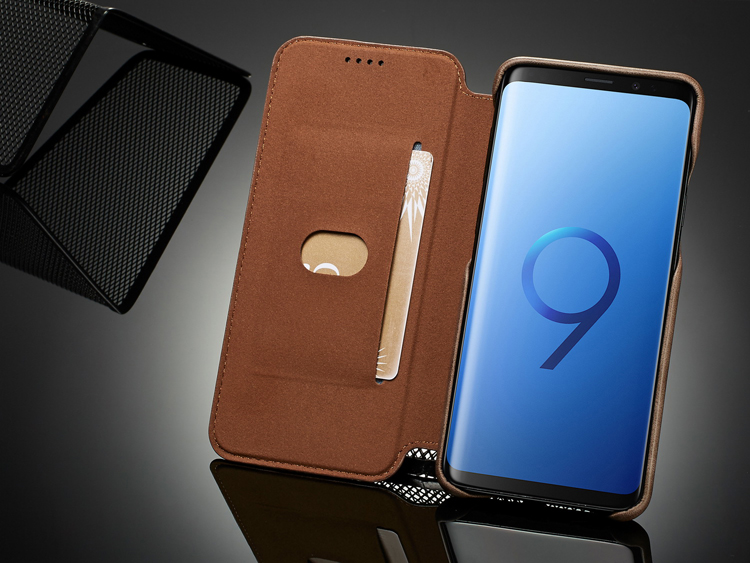 Lc. Imeeke Per Samsung Galaxy S9+ G965 Custodia di Protezione Del Supporto Per Protezione Della Scheda in Pelle Vintage Con Stand - Blu