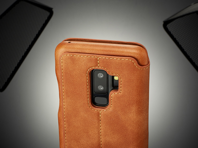 Lc. Imeeke Für Samsung Galaxy S9+ G965 Vintage Style Leder -kartenhalter -schutzhülle Mit Ständer - Schwarz