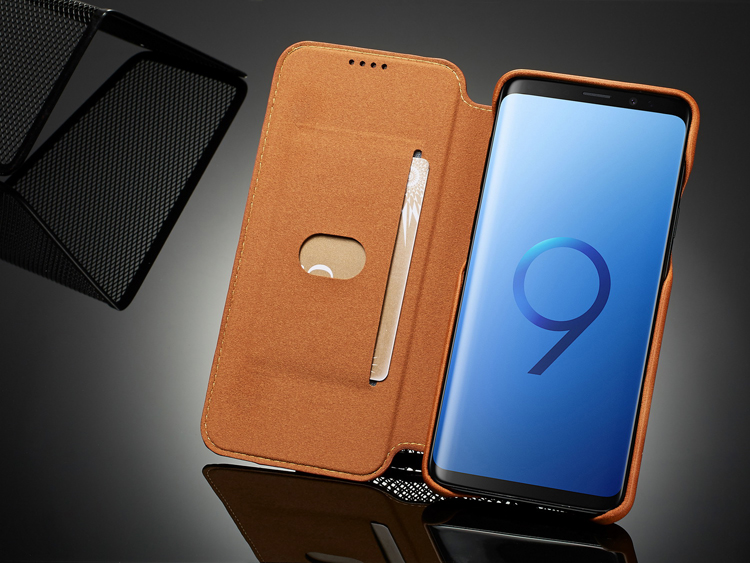 Lc. Imeeke Para Samsung Galaxy S9 G960 Retro Estilo de Catador de Cato de Estilo Retro Stan Stand Topelo Cela Chell - Castanho