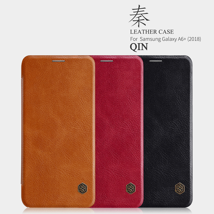 Nillkin Qin Series en Cuir Couvercle du Support de Carte Pour Samsung Galaxy a6 + (2018) - Rouge