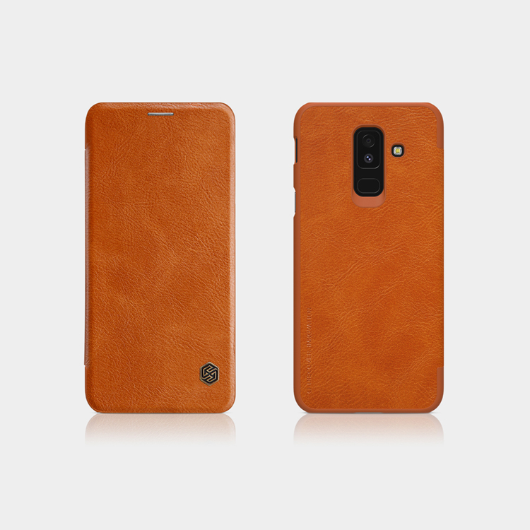 Cubierta Del Soporte de Tarjetas de Cuero de la Serie Nillkin Qin Para Samsung Galaxy A6+(2018) - Rojo