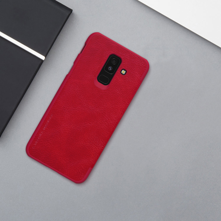 Nillkin Qin Series en Cuir Couvercle du Support de Carte Pour Samsung Galaxy a6 + (2018) - Rouge