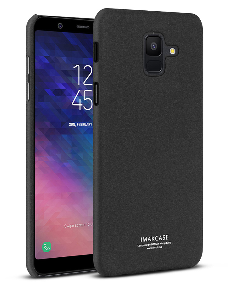 IMAK Cowboy Shell PC Case Com Suporte Para Anel + Filme de Tela Para Samsung Galaxy A6 (2018) - Preto Fosco