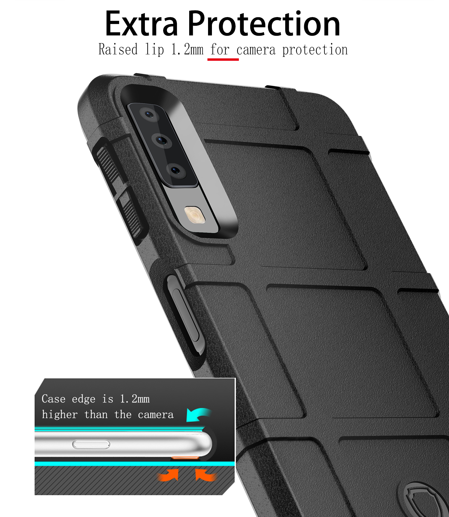 Estuche De Tela De Grilla Cuadrada Anti-shock Soft TPU Funda Telefónica Para Samsung Galaxy A7 (2018) - Negro