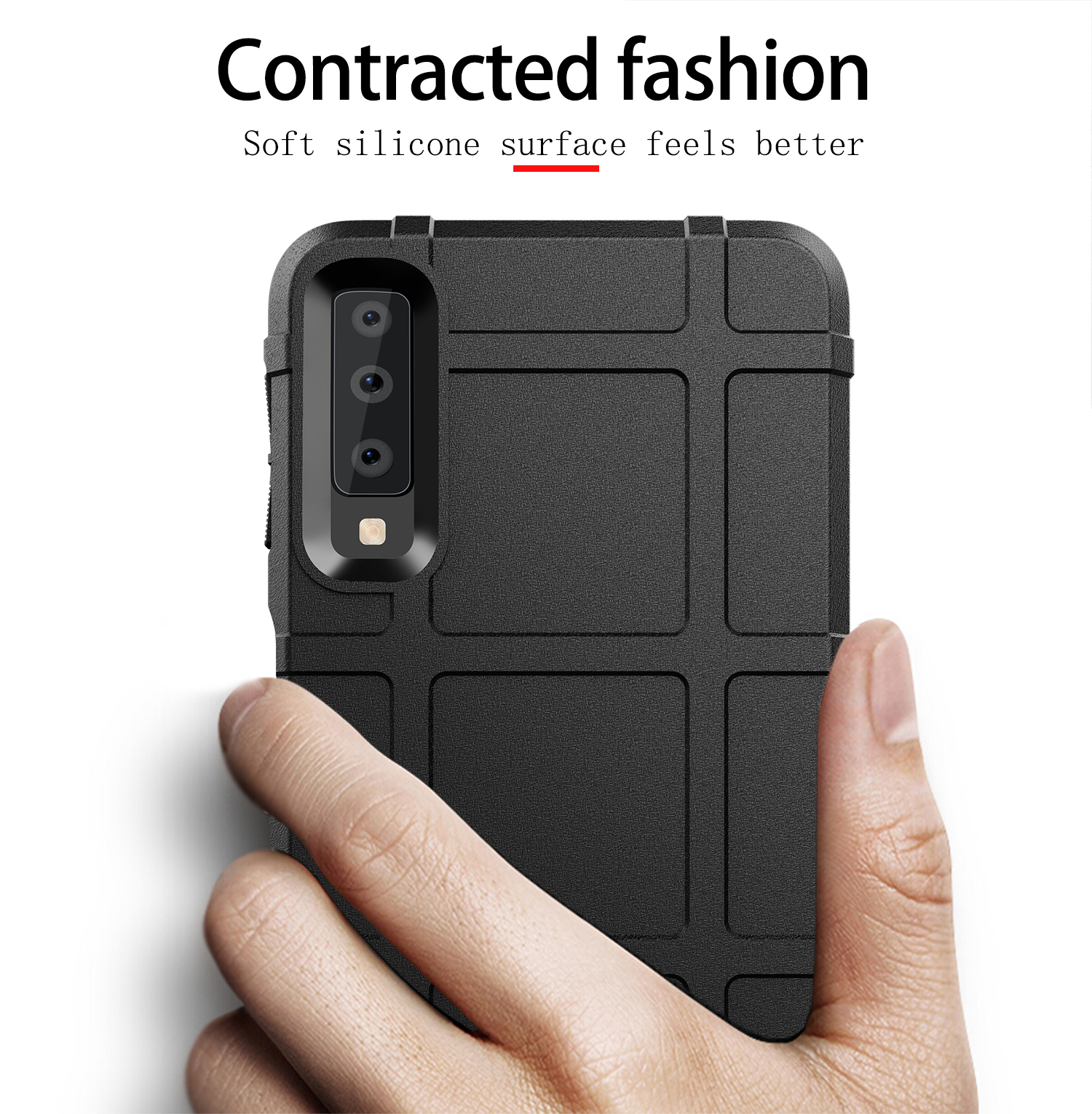 Estuche De Tela De Grilla Cuadrada Anti-shock Soft TPU Funda Telefónica Para Samsung Galaxy A7 (2018) - Negro