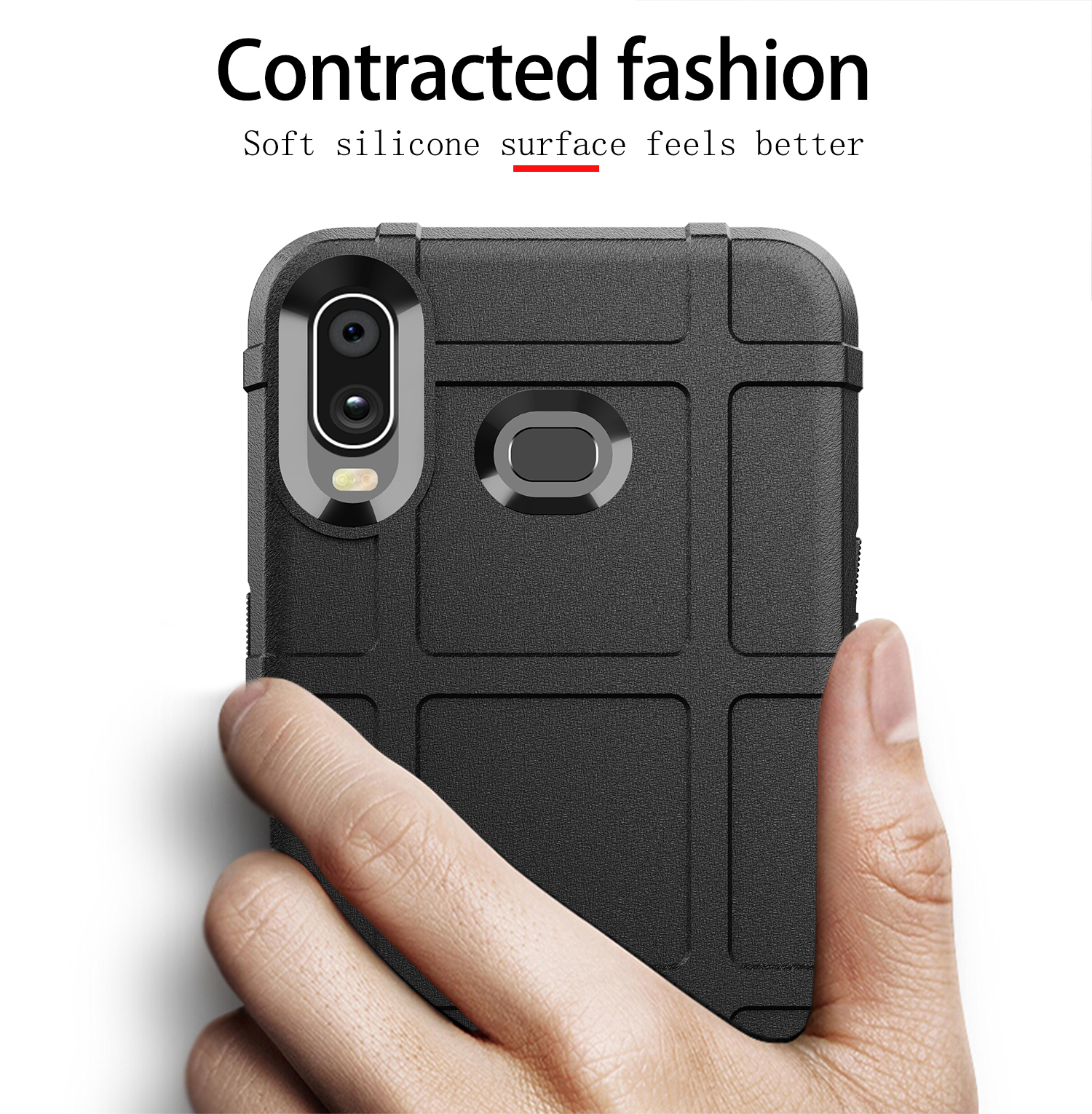 Anti-shock Square Grid Texture Soft TPU Phone Casing for Samsung Galaxy A6s - Black-4