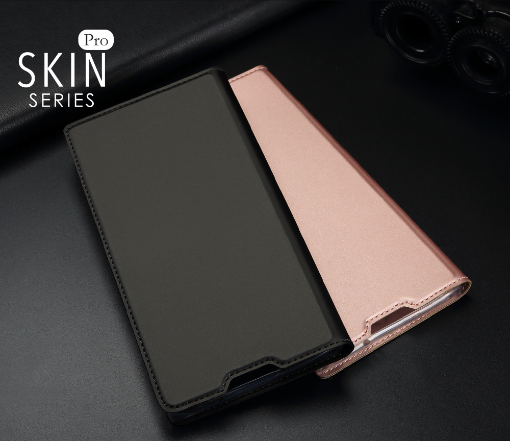 Dux Ducis Skin Pro Série Para Samsung Galaxy S10 Plus PU Catrão de Couro Casting - Preto