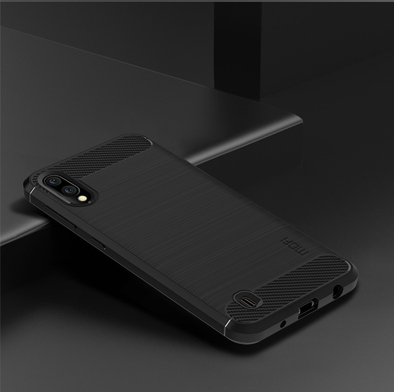 MOFI Texture en Fibre de Carbone Brossé Shell de Couverture TPU Pour Samsung Galaxy M10 - le Noir