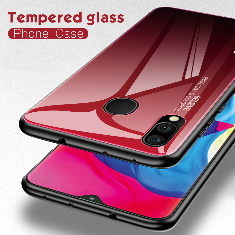 Estojo De Vidro Temperado Resistente A Riscos TPU + PC Caixa Do Telefone Do Gradiente Para Samsung Galaxy M20 - Ouro / Cor De Rosa