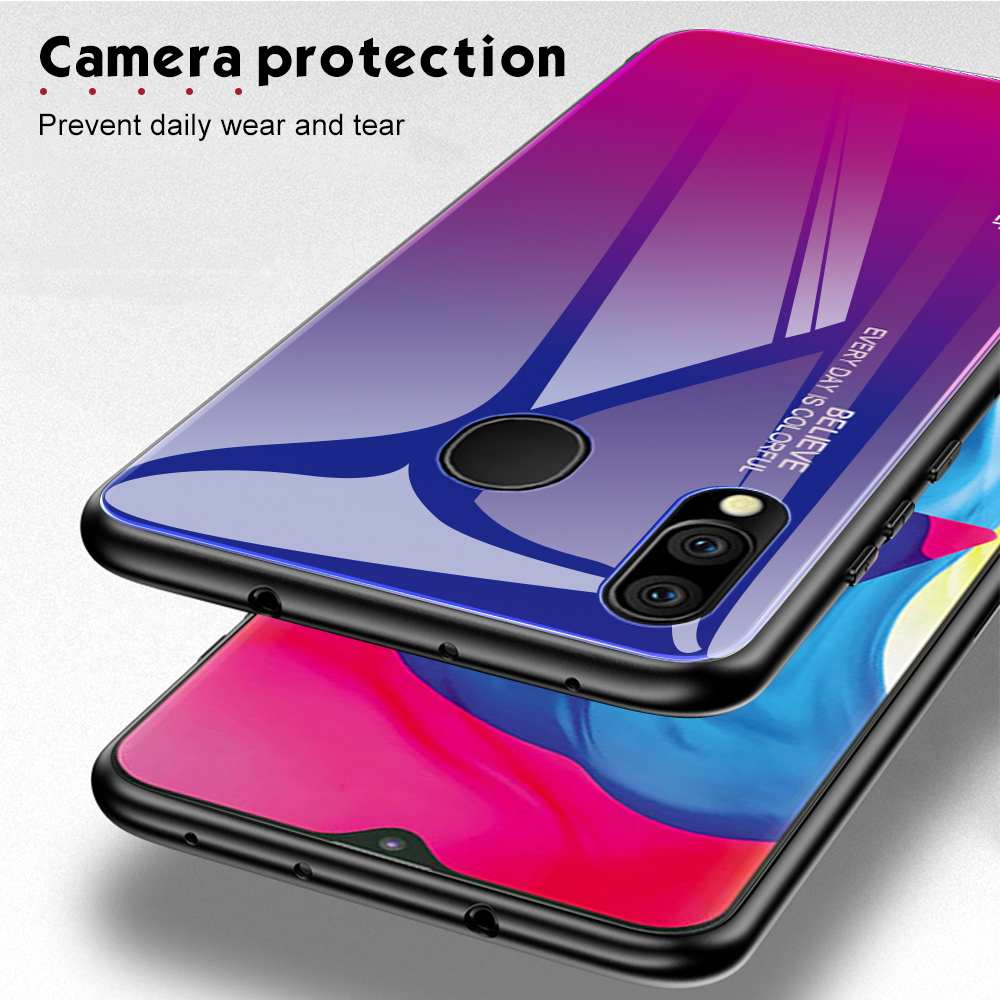 Kratzfestes Gehärtetes Glas TPU + PC Gradient Telefon Fall Für Samsung Galaxy M20 - Gold / Rosa