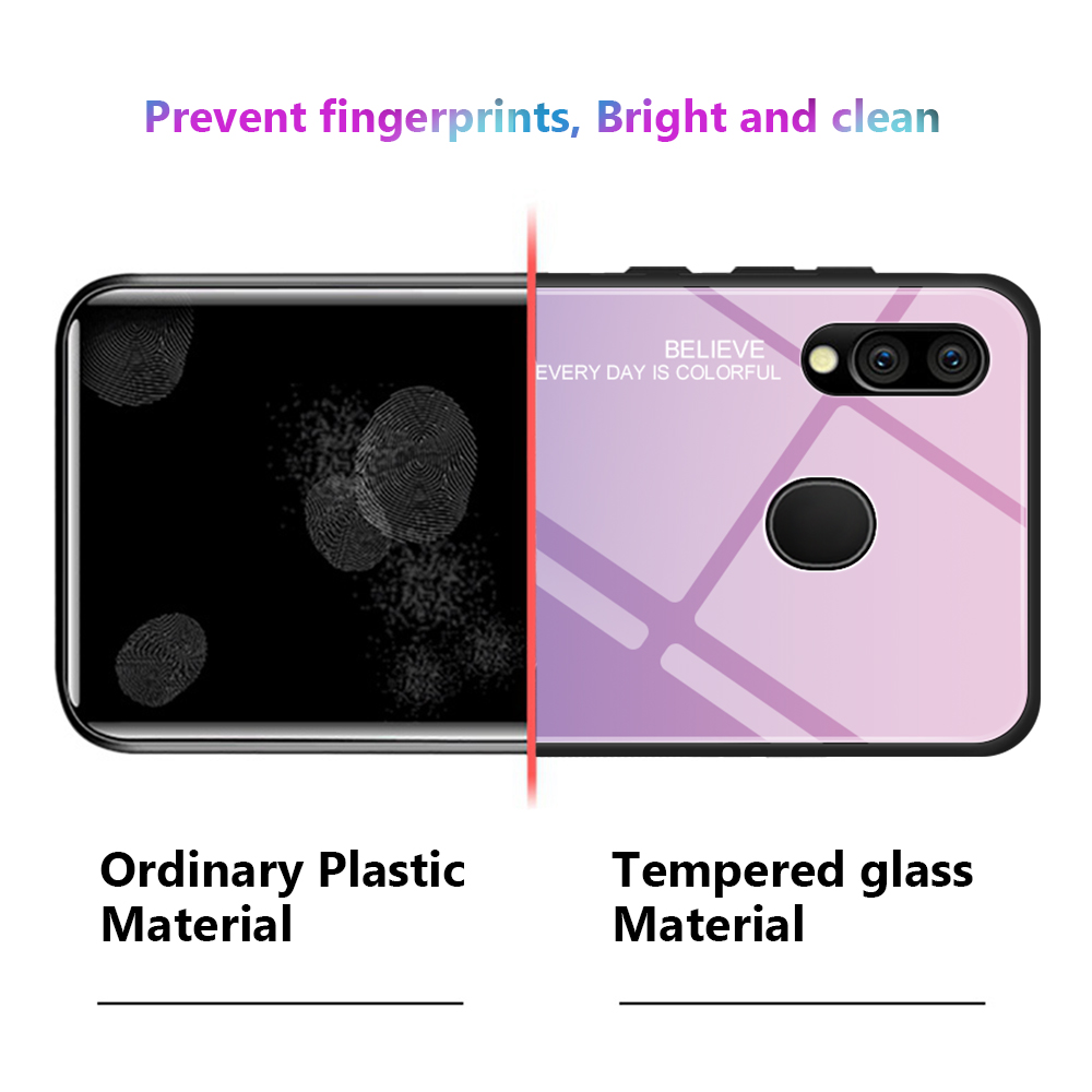 Kratzfestes Gehärtetes Glas TPU + PC Gradient Telefon Fall Für Samsung Galaxy M20 - Gold / Rosa