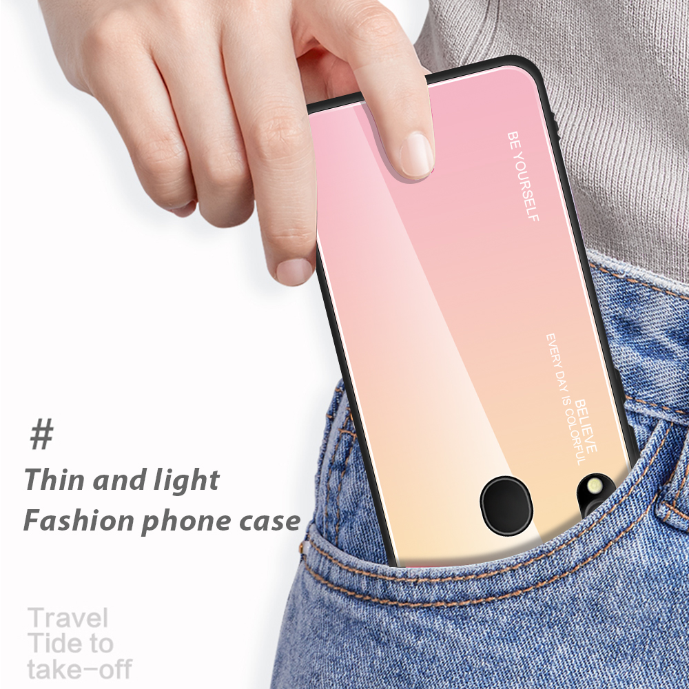 Funda Telefónica De Cristal Templado Resistente A Rasguños TPU + PC Funda Telefónica De Gradiente Para Samsung Galaxy M20 - Oro / Rosa