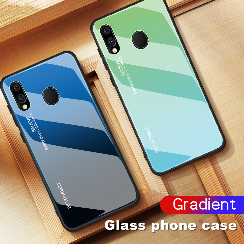 Kratzfestes Gehärtetes Glas TPU + PC Gradient Telefon Fall Für Samsung Galaxy M20 - Gold / Rosa